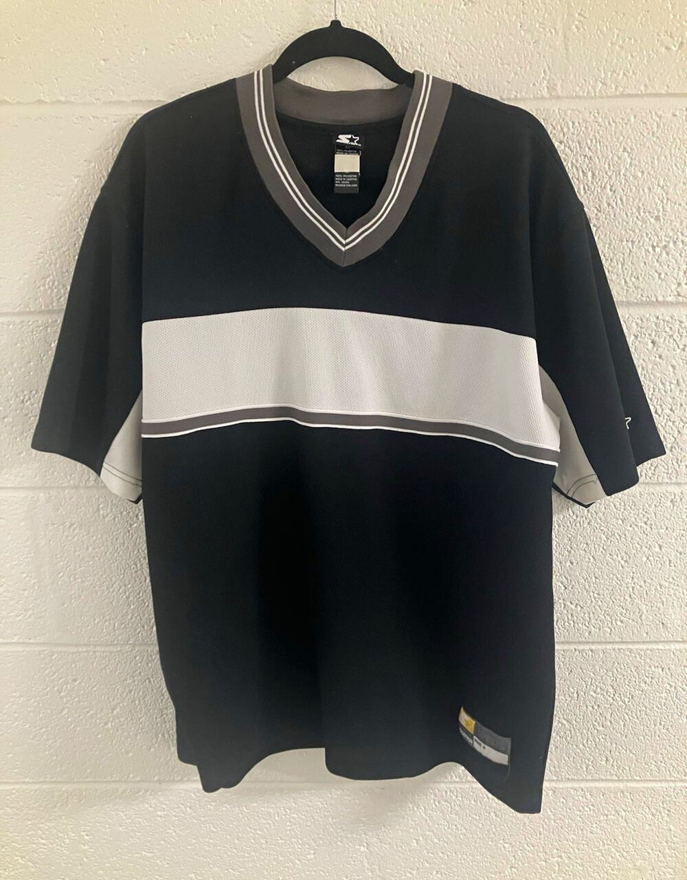 Vintage Starter Sport Jersey Men’s XL Black Gray White V-Neck Y2K Oversized